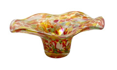 Stunning Hand Blown Art Glass Design Ruffle Bowl Confetti Orange/Green/Yellow