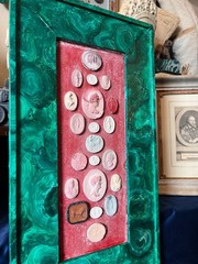 19th Century Italian Grand Tour Intaglio Collection With Painted Faux Malachite
