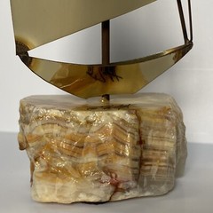 John DeMott Signed Metal Brass Sailboat Sculpture On Stone Base Decor Art Sail