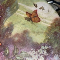Vtg/antique deco copper Victorian hand painted tin Round advertising butterfly