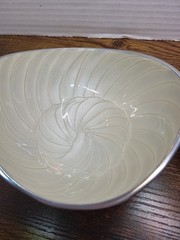 2 VTG Silver Tone Metal Small Serving Bowls Cream Iridescent Lining Modernist