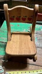 Vintage Doll Wooden Folding Rocking Chair w/ Apples