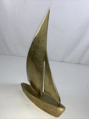 Solid Brass Sailboat Decor Paperweight Mid Century Modern Vintage Brass Boat