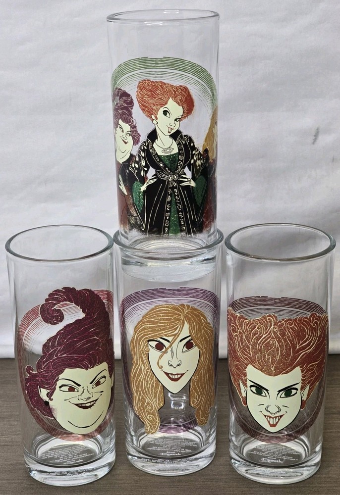 DISNEY HOCUS POCUS 10oz Glasses Sanderson Sisters Halloween 6”T 2.5”W Set Of 4