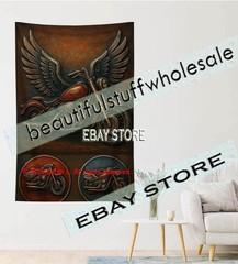 Motorcycle tapestry biker americana wall art room decor 39X59 in