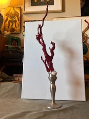 Baroque Style Curiosity Cabinet Custom Faux Red Coral Specimen on the Metal Base