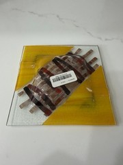 VIBRANT! Yellow Brown Square Fused Art Glass Plate 6 x 6” Jewel Tones Textured ✨