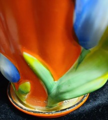 🐦🌷Beautiful Vintage Orange 3D Bird & Tulips Hand Painted Planter Gold Castle