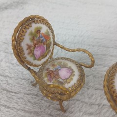 Vintage Limoges France Miniature Bistro Table And Chairs Set of 3 Dolls House