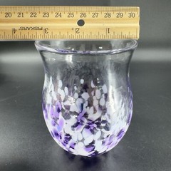 Hand Blown Art Glass Single Tumbler Candle Holder Votive Purple White Spots VTG