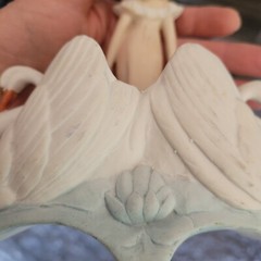 Vintage Art Nouveau Bisque Porcelain Woman with 2 Swans Planter Figurine / Read