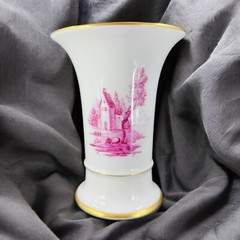 1975 Hochst German Vase Magenta House Church with Gold Trim Germany Porcelain