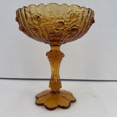Vintage Fenton Rose Amber Footed Pedestal Glass Compote Candy Dish Trinket Bowl