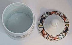 Limoges France Tapisserie de Bayeux Jar Cannister & Lid Porcelain Ht 12cm D 6cm