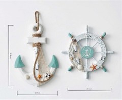Nautical Wall Decor 2-Pack – 11″ Wooden Ship Wheel & 13″ Anchor with Rope, Co…