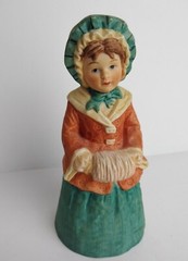 Vtg. Hand Painted Porcelain Bell Figurine 1980 Enesco Lady Dressed Old Fashion