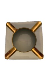 Limoges Porcelain Ashtray Castle Made in France White with gold design