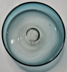 Vintage 1960’s Unbranded Aqua Blue Glass Raised Center Handmade 7.25″ Round Bowl