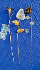 3x VTG 22″ Italian Gilt TOLE Flower-Long Stem Rose+Lily+Arrowhead-Shabby Chic