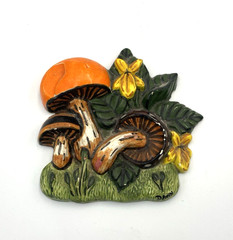 Vintage 70’s Mushrooms Orange Yellow Green Brown Chalkware Wall Art Retro