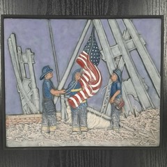 Commemorative 9/11 “Raising the Flag at Ground Zero” 3D Relief Plaque Wall Decor
