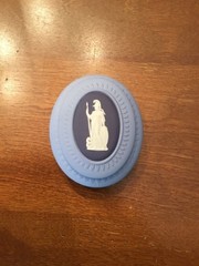 Vintage Wedgewood Jasperware BlueTricolor Bicentenary Oval Trinket Box in Box