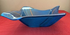 Glass Free Form Handkerchief Bowl MCM Blue Art Glass Vintage