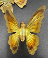 Vintage Home Interiors MCM Metal Butterfly Wall Hangings Gold Brass Set of 2