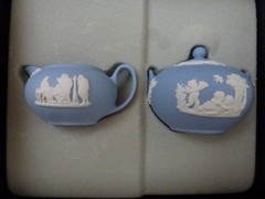 Wedgewood Miniature Blue Jasperware Tea Set 6 Pieces Plus Two Lids With Boxes