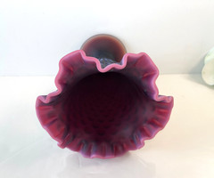 RARE Signed Fenton Deep Plum Satin Finish Hobnail 8″ Trumpet Vase