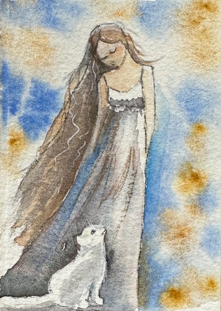 Original Watercolor ACEO Painting by Mary King – Kitten Love