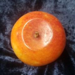 Antique Italian? Alabaster Stone Fruit Marble Red Yellow Apple Great Wood Stem