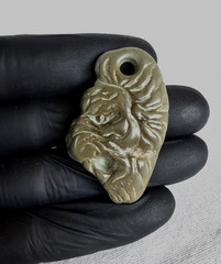300 BC Ancient Roman Carved Engraved Gemstone Pendant Medallion Amulet Lion Head