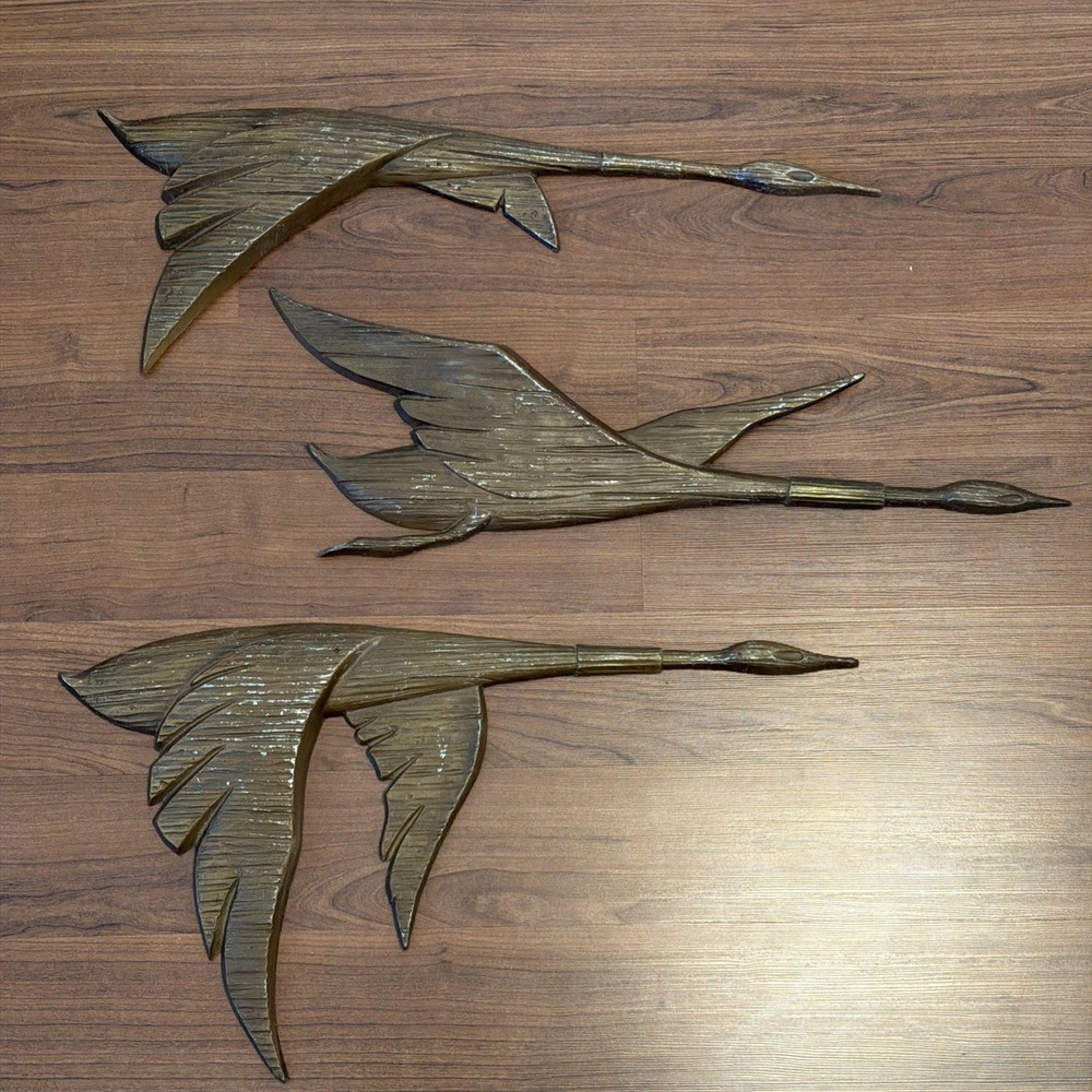 Vintage Set of Sexton Canadian Geese Flight Wall Sculpture Art USA 20″