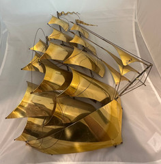 John DeMott Brass Sailboat Clipper Ship Sculpture Signed