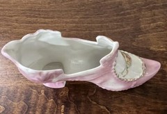 2 Antique 1868 Porcelain Slippers Victorian Edwardian Gold Trim Hand Painted PJF