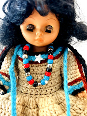 Vtg Fibre Craft Materials Doll w/ Traditional Folk Crochet w/ Beads Dress 1988