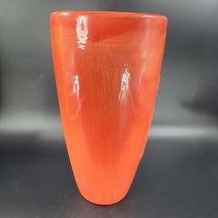 Antique Tall Pottery Vase Embossed Flower USA Hand Made Vase Vessel Orange Red