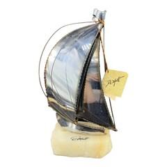 Mid Century De Mott Brass Metal Sailboat Brutalist Sculpture on Onyx Base W Tag
