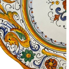 Pair Maioliche Deruta Italy Hand Painted Raffaellesco Majolica 10″ Dragon Plates