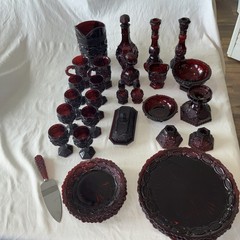 Vtg Avon 1876 Cape Cod Collection 36 Piece Ruby Red Lot -Plates, Butter, Goblets