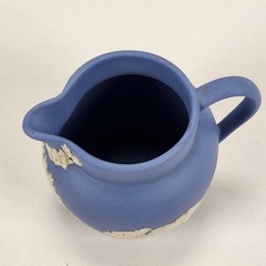 VTG Wedgwood Blue Jasperware Miniature Pitcher Creamer Neoclassical Trees 2.5″