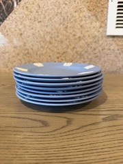 Vintage Set of 8 Jasperware Plates Wedgwood Blue Cameo Relief Decorative 6.5″