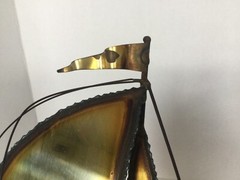 MCM Vtg Demott Brass Metal on Stone Base Sailboat Sculptures Set of 2 Signed