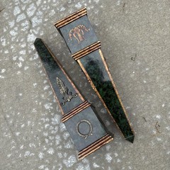 Vintage Neoclassical Green & Brass Obelisks Art Decor
