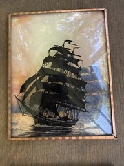 VTG 1940s Convex Glass Silhouette Victorian/Art Deco Reverse Painting – pair