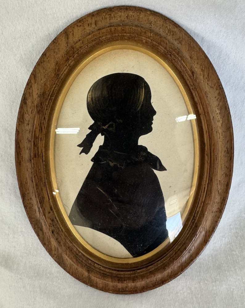 Antique Painted Silhouette Girl Ponytail Gold Paint Highlights