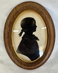 Antique Painted Silhouette Girl Ponytail Gold Paint Highlights