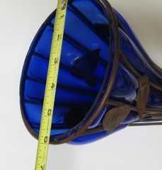 Rare Beautiful Cornucopia Cobalt Blue Glass with Metal Copper/Brass Stand 11″x6″