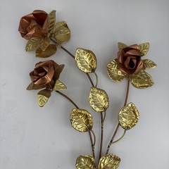 Vtg 2 Hollywood Regency Copper Rose Wall Sculpture Butterflies Wall Plaque Large